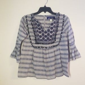 Blue Rair Boho Peasant Striped Top